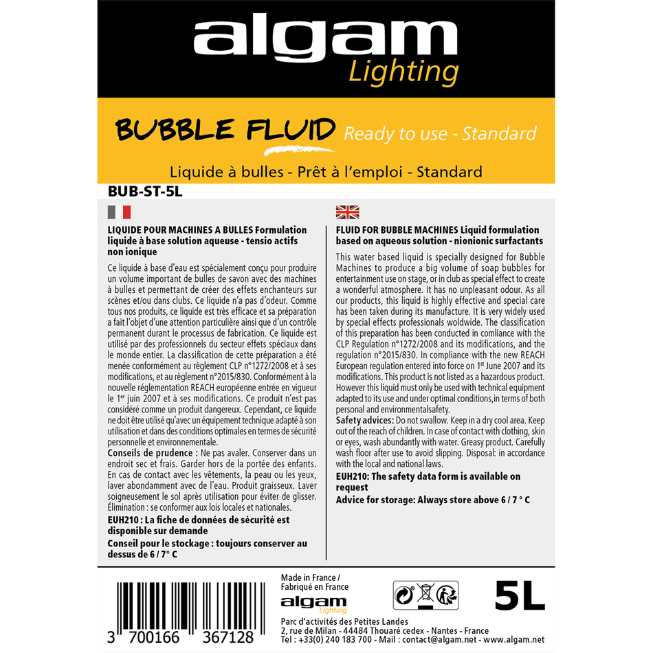 Algam BUB-ST-5L – Líquido estándar para máquinas de burbujas, 5 L - Tempo Shop