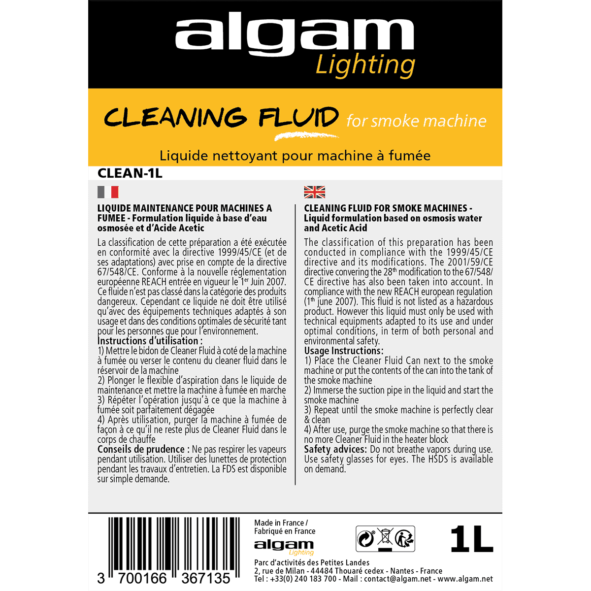 Algam CLEAN-1L – Líquido limpiador para máquinas de humo, 1 L - Tempo Shop