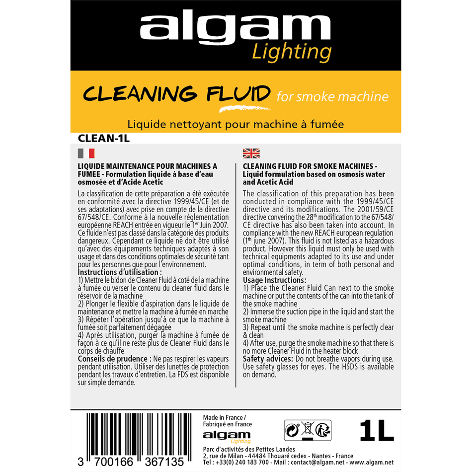 Algam CLEAN-1L – Líquido limpiador para máquinas de humo, 1 L - Tempo Shop