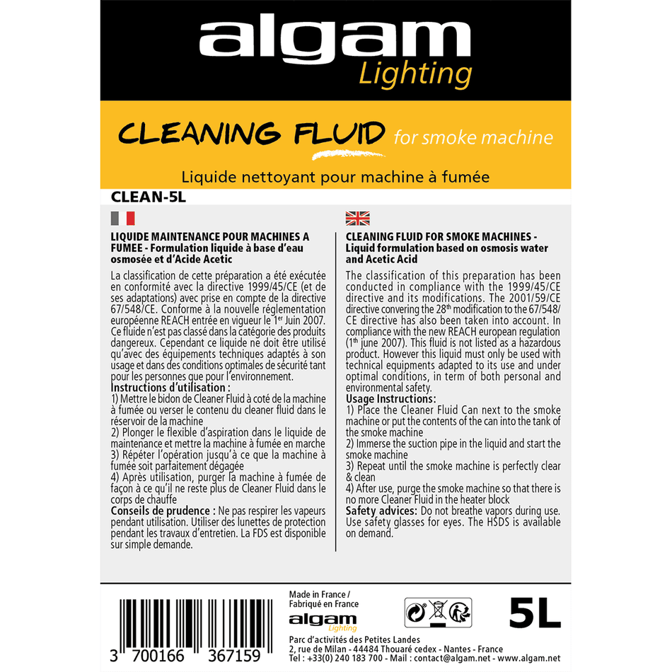Algam CLEAN-5L – Líquido limpiador para máquinas de humo. 5L - Tempo Shop