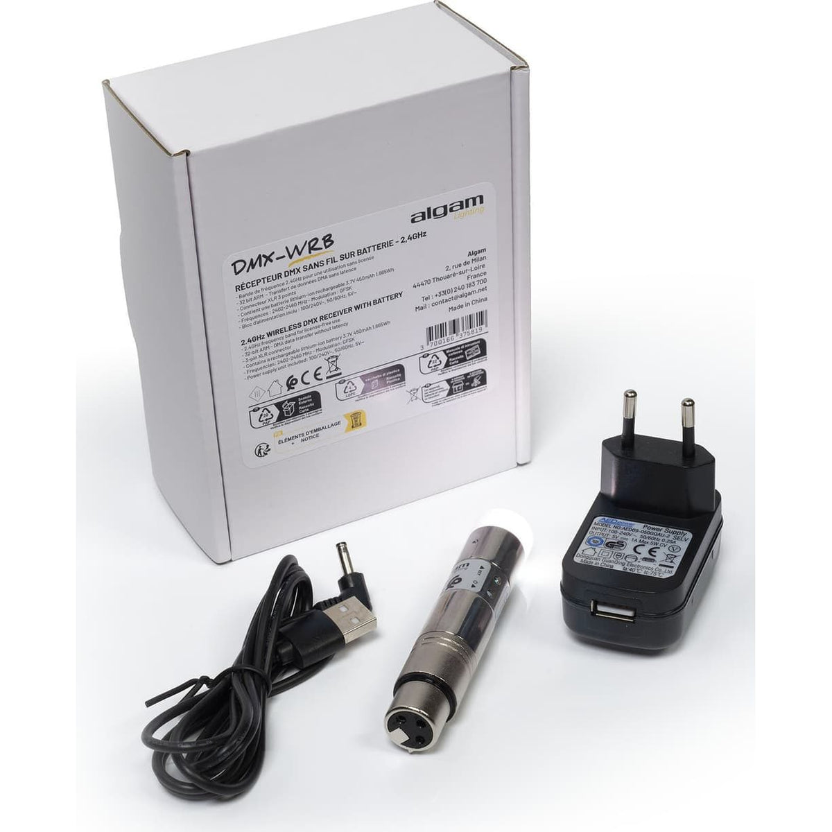 Algam DMX-WRB – Receptor DMX inalámbrico hembra de 3 pines con batería - Tempo Shop