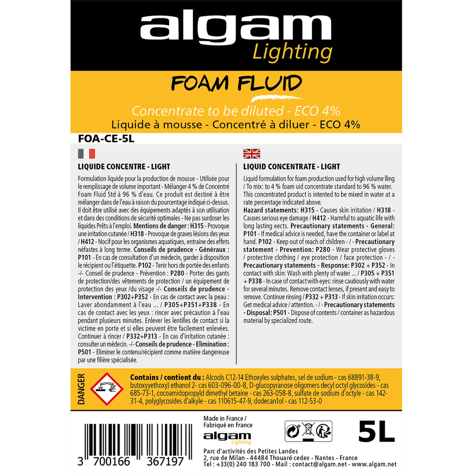 Algam FOA-CE-5L – Líquido ECO 4% para máquinas de espuma. 5L - Tempo Shop