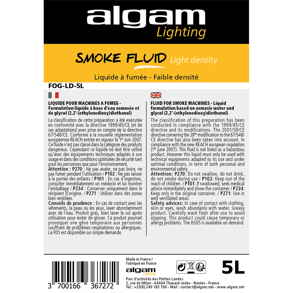 Algam FOG-LD-5L – Líquido de baja densidad para máquinas de humo, 5 L - Tempo Shop