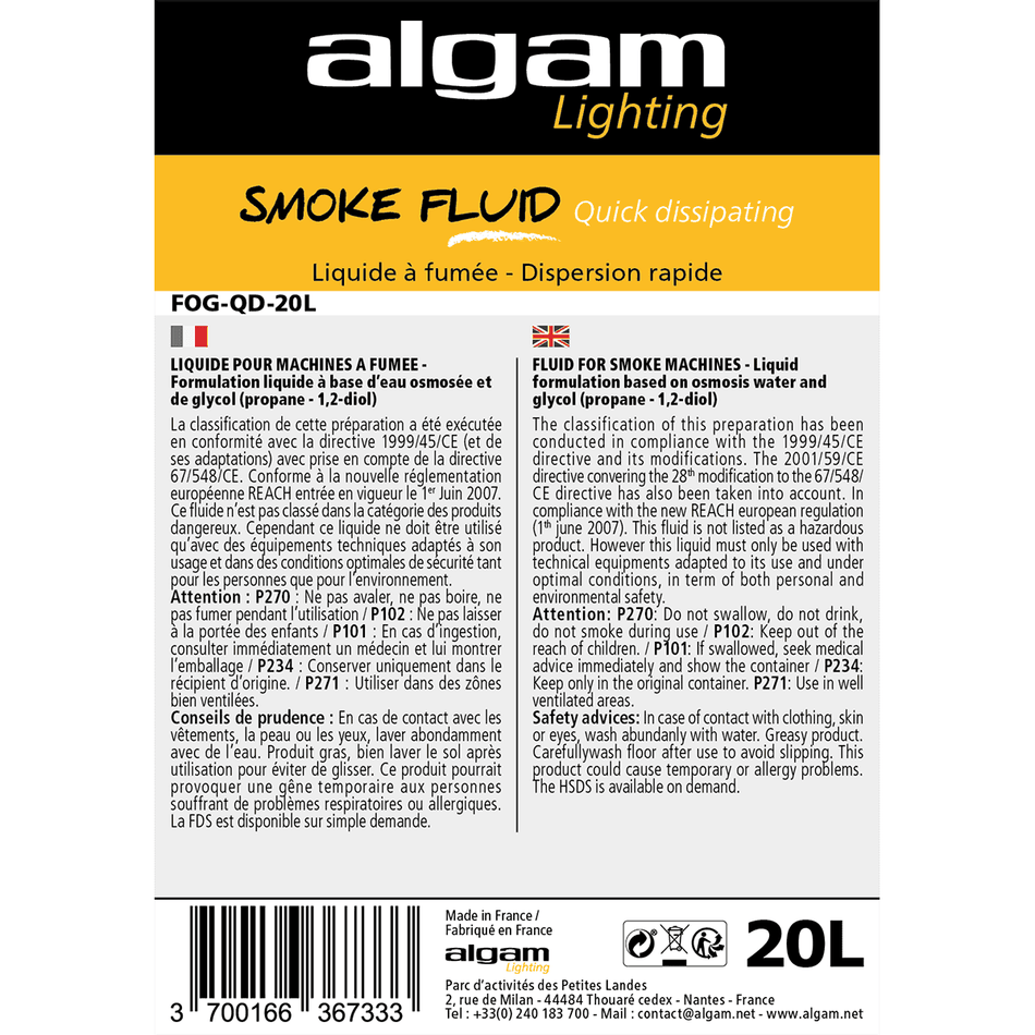 Algam FOG-QD-20L – Líquido de rápida dispersión para máquinas de humo. 20L - Tempo Shop