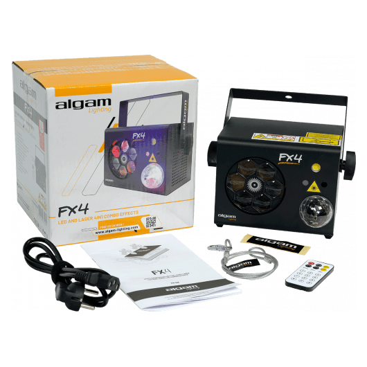 Algam FX4 – Proyector Combo 4-en-1: Gobo Wheel, Magic Ball, Strobe y Láser RG - Tempo Shop