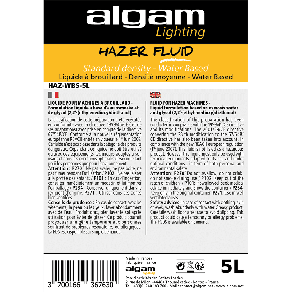 Algam HAZ-WBS-5L – Líquido de niebla de densidad media a base de agua, 5 L - Tempo Shop
