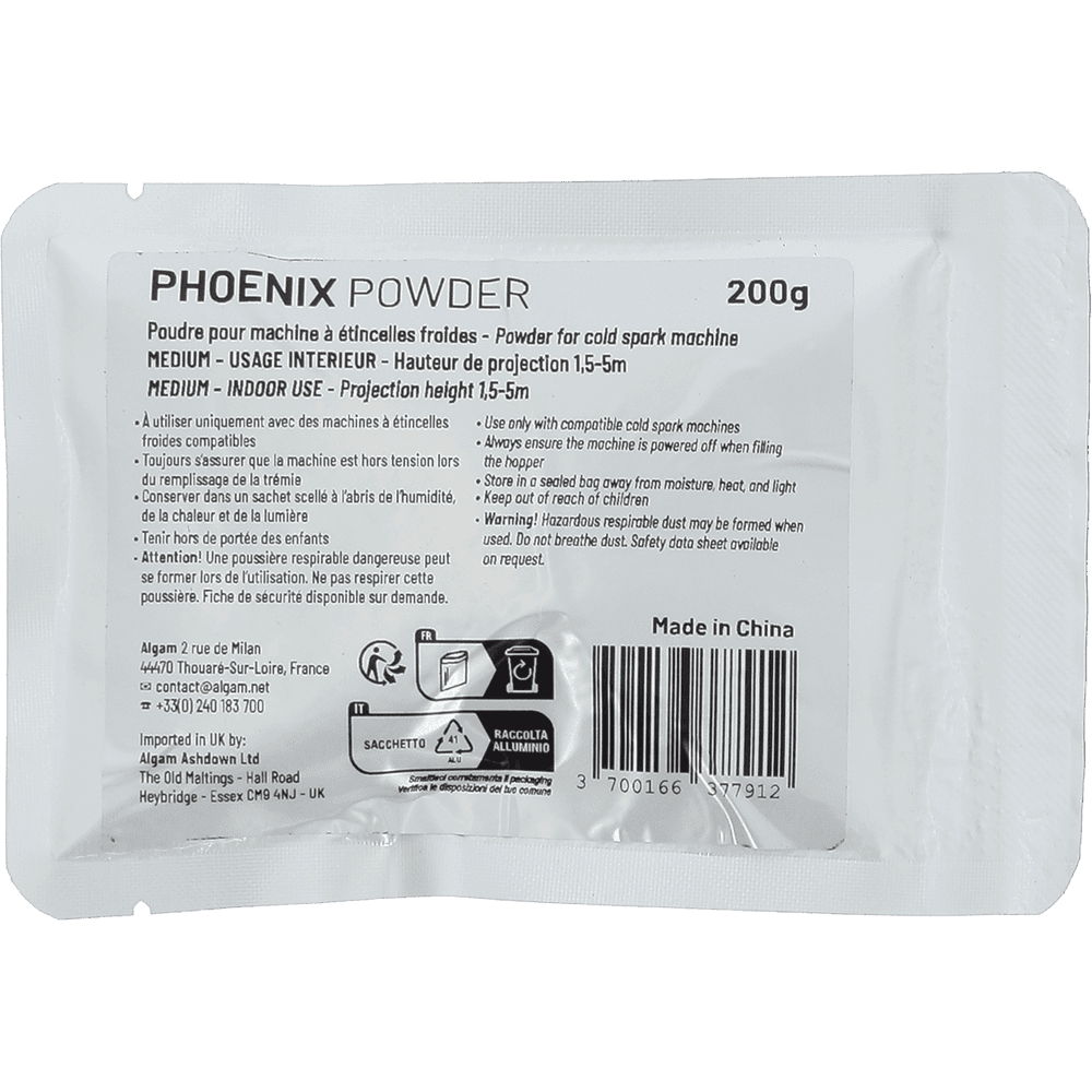 Algam Lighting PHOENIX-POWDER - Recarga de Polvo para Máquinas de Chispas Frías (200 g) - Tempo Shop