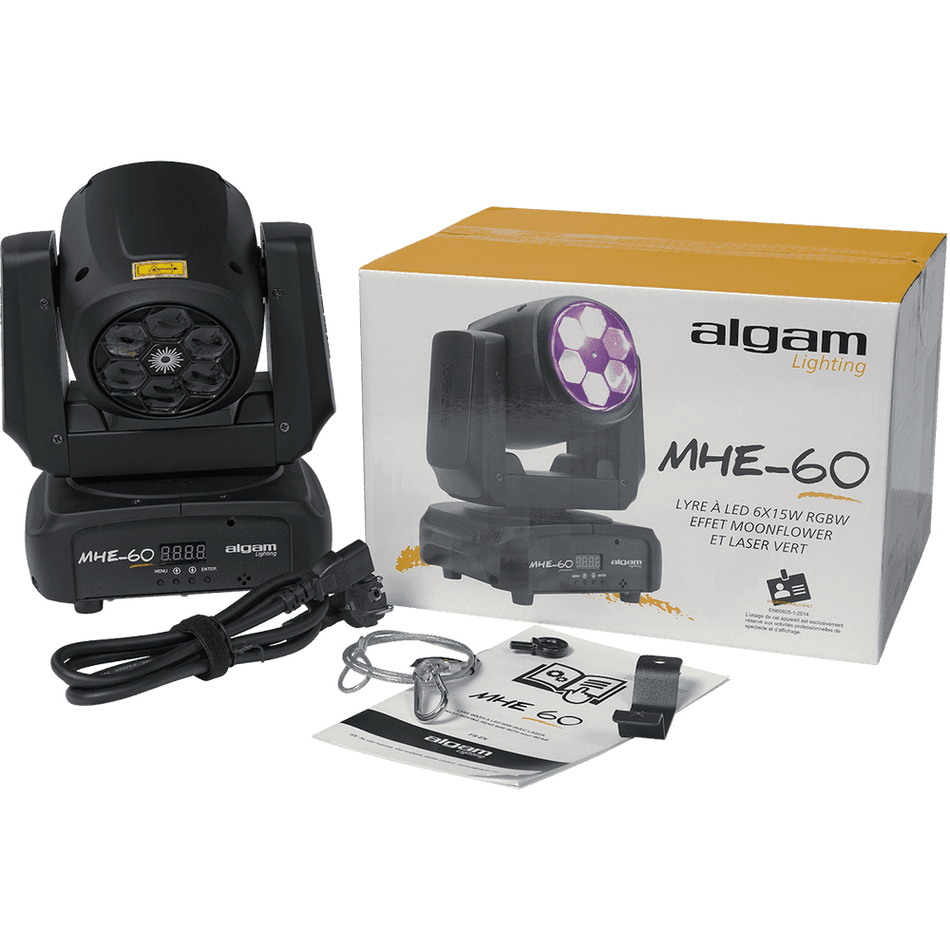 Algam MHE60 – Cabeza móvil LED WASH 6×15W RGBW + Láser verde 200 mW - Tempo Shop