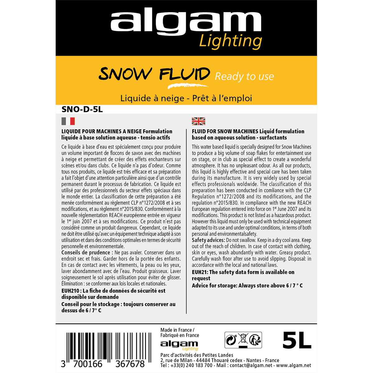 Algam SNO-D-5L – Líquido listo para producción de nieve artificial. 5L - Tempo Shop
