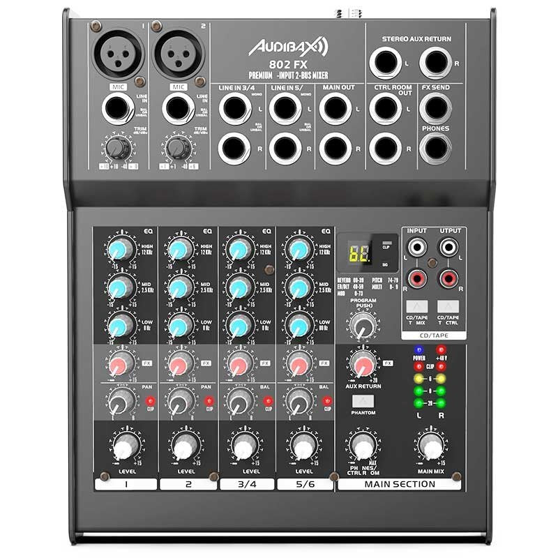 AUDIBAX 802 FX - Mesa de mezclas 6 canales y efectos - Tempo Shop