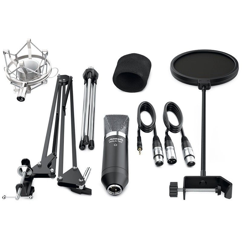 Audibax Berlin 1800 Silver Pro - Pack micro Estudio+ Soporte + Antipop + Cables - Tempo Shop