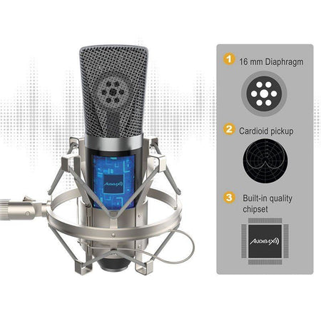 Audibax Berlin 1800 Silver Pro - Pack micro Estudio+ Soporte + Antipop + Cables - Tempo Shop