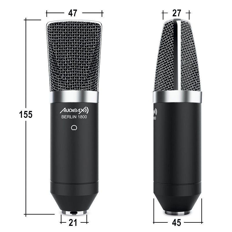 Audibax Berlin 1800 Silver Pro - Pack micro Estudio+ Soporte + Antipop + Cables - Tempo Shop