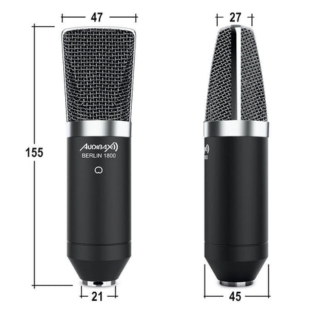 Audibax Berlin 1800 Silver Pro - Pack micro Estudio+ Soporte + Antipop + Cables - Tempo Shop