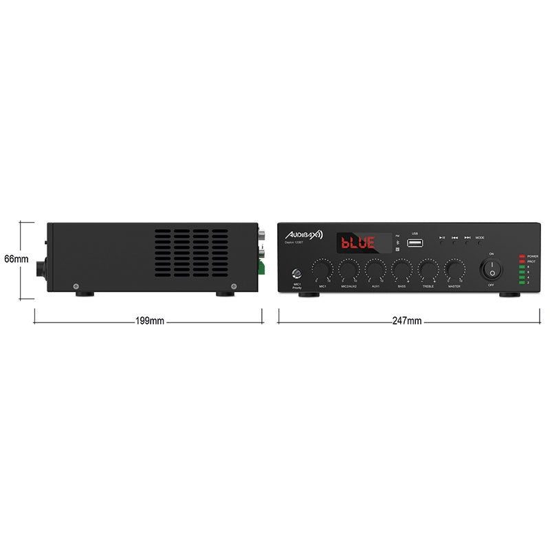 Audibax Dayton 120BT - Amplificador Línea de 100V y 4 - 16 Ω - 120W con USB, FM y Bluetooth - Tempo Shop