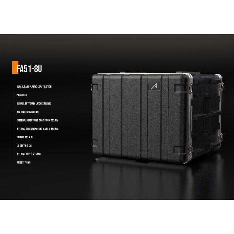 Audibax FA51-8U - Estuche Rack Flightcase de 19" y 8 Unidades en Polietileno - Tempo Shop
