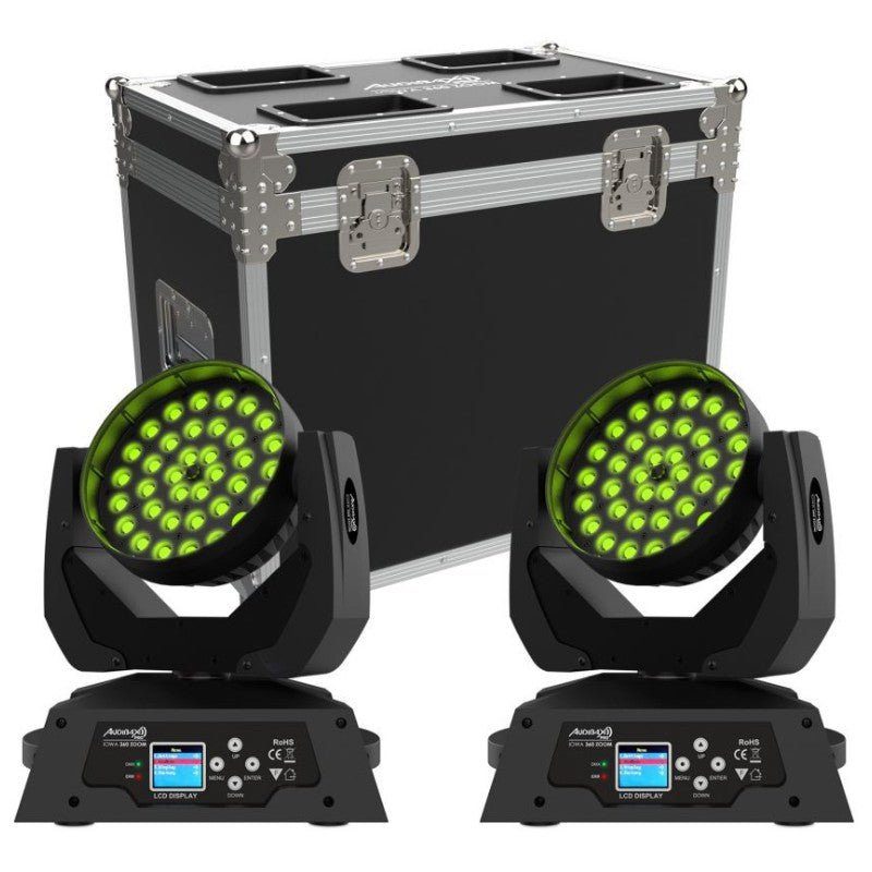 Audibax 10242473 - Kit 2 Cabezas Audibax Iowa 360 Zoom 2 Unidades + Flightcase Doble a Medida - Tempo Shop