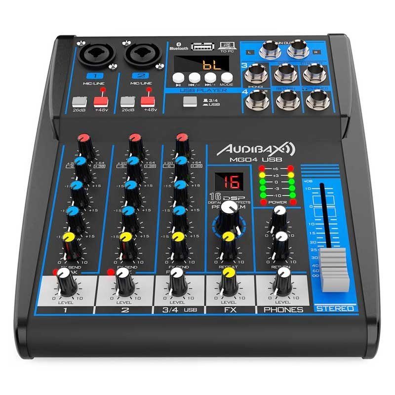 Audibax MG04 USB - Mesa Mezclas con 4 canales Bluetooth, MP3 , USB Rec y Efectos - Tempo Shop