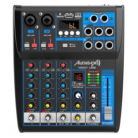 Audibax MG04 USB - Mesa Mezclas con 4 canales Bluetooth, MP3 , USB Rec y Efectos - Tempo Shop