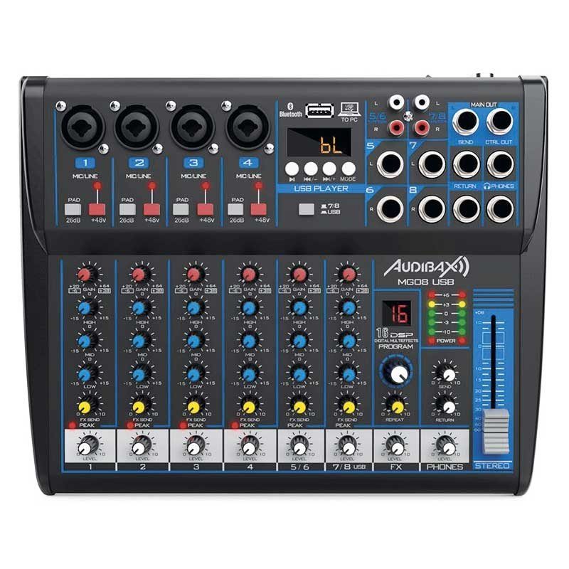 Audibax MG08 USB - Mesa Mezclas 8 canales con Bluetooth, MP3 , USB Rec y Efectos - Tempo Shop