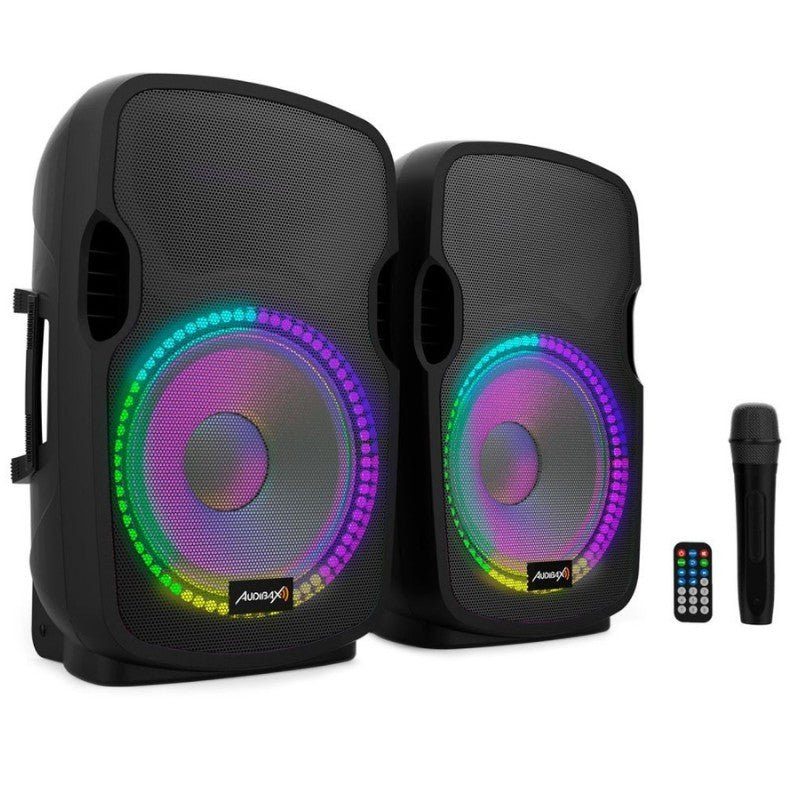 Audibax Party 212 - Led Set 2 Altavoces 12" PRO 1000W Pico + Soportes + Cableado + Micrófono - Tempo Shop