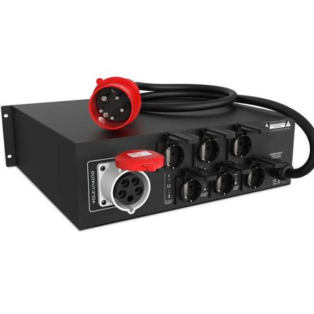 Audibax PD32-6-16-32 - Distribuidor de corriente trifásica en rack con 6 salidas Schuko y Link CEE 32A - Tempo Shop