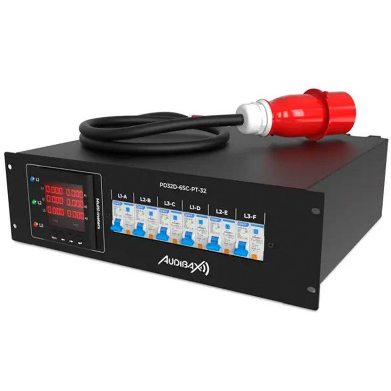 Audibax PD32D-6SC-PT-32 - Distribuidor de Alimentación Profesional Híbrido en Rack 3U (6 Schuko + 6 PowerCON True1) - Tempo S