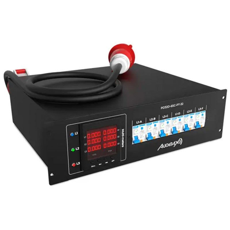 Audibax PD32D-6SC-PT-32 - Distribuidor de Alimentación Profesional Híbrido en Rack 3U (6 Schuko + 6 PowerCON True1) - Tempo S