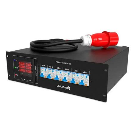 Audibax PD32D-6SC-PW-32 - Distribuidor de Alimentación Profesional de 13 Salidas (Schuko, PowerCON y Link) para Rack 3U - Tem