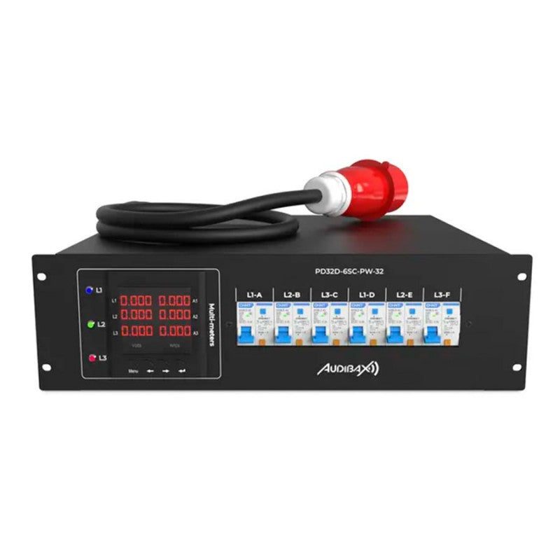 Audibax PD32D-6SC-PW-32 - Distribuidor de Alimentación Profesional de 13 Salidas (Schuko, PowerCON y Link) para Rack 3U - Tem