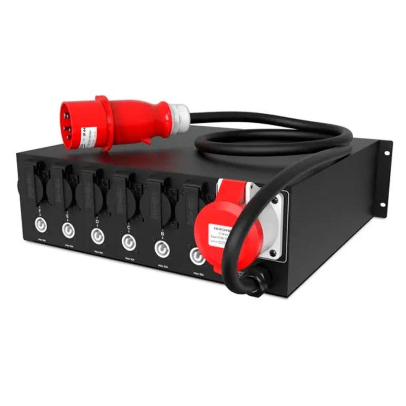Audibax PD32D-6SC-PW-32 - Distribuidor de Alimentación Profesional de 13 Salidas (Schuko, PowerCON y Link) para Rack 3U - Tem