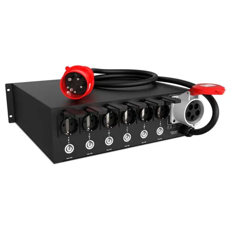 Audibax PD32D-6SC-PW-32 - Distribuidor de Alimentación Profesional de 13 Salidas (Schuko, PowerCON y Link) para Rack 3U - Tem