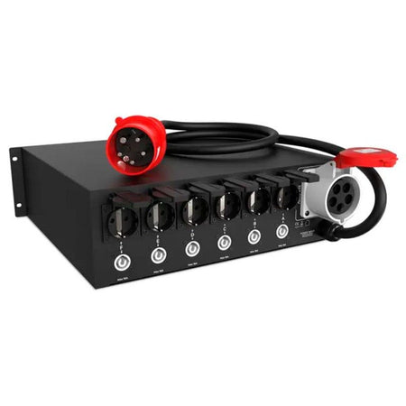 Audibax PD32D-6SC-PW-32 - Distribuidor de Alimentación Profesional de 13 Salidas (Schuko, PowerCON y Link) para Rack 3U - Tem