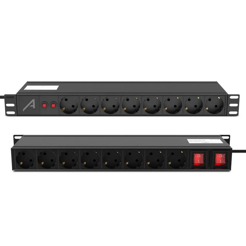 Audibax PSR16-2SF - Regleta Profesional de 16 Tomas Schuko para Armario Rack 19"