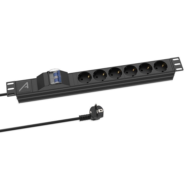 Audibax PSR6-M-200 - Base de enchufes formato rack 1U con 6 tomas Schuko y protección magnetotérmica
