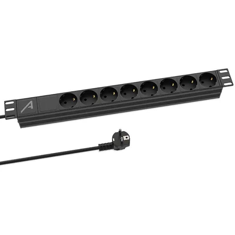 Audibax PSR8-SB - Regleta 8 Tomas Schuko de Aluminio para Armario Rack 19" 1U