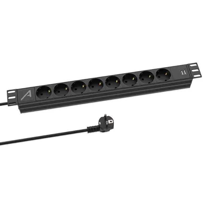 Audibax PSR8-SB-USB - Regleta de Alimentación para Rack 19" 1U con 8 Tomas Schuko y 2 Puertos USB