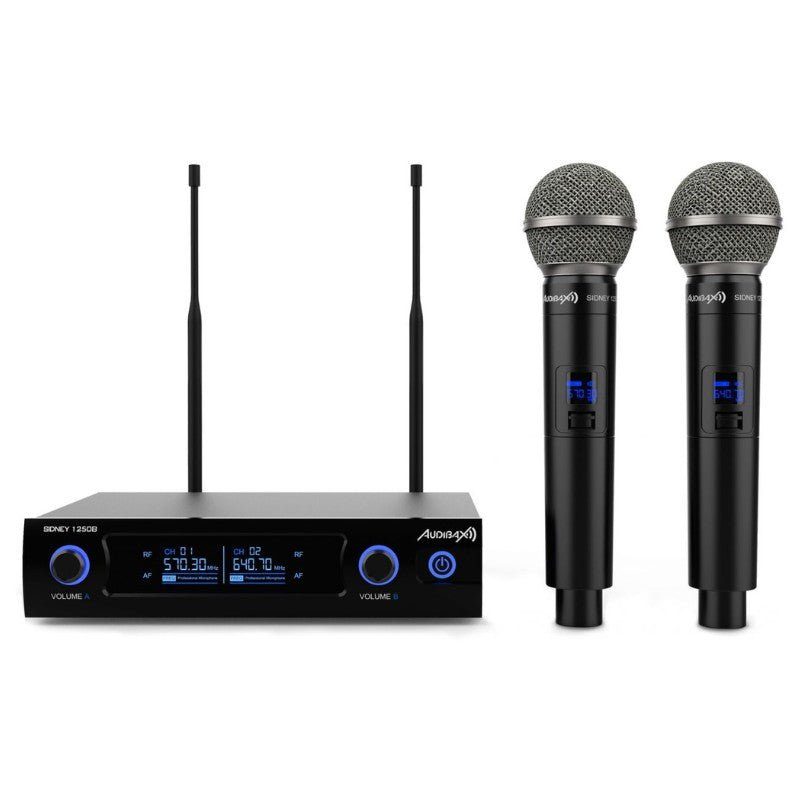 Audibax Sidney 1250 B - Micrófono Doble Mano Profesional UHF Frecuencia B + Maleta - Tempo Shop