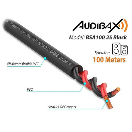 Audibax Silver BSA100 25 Black - Bobina Cable Altavoz 100m 2 x 25mm - Tempo Shop