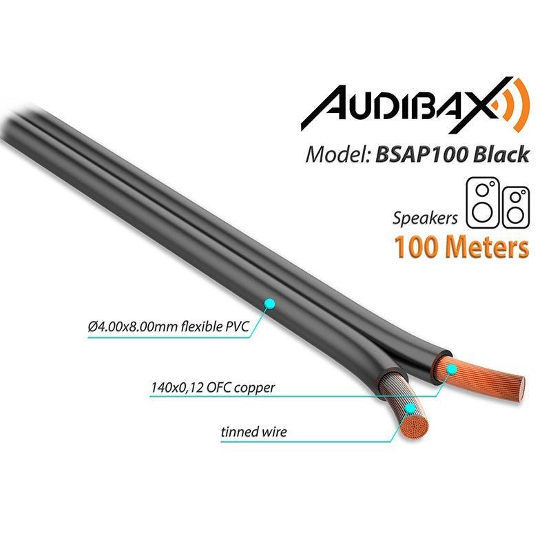 Audibax Silver BSAP100 Black - Bobina Cable Altavoz Paralelo 100m libre de oxigeno 2 x 1,5 mm - Tempo Shop