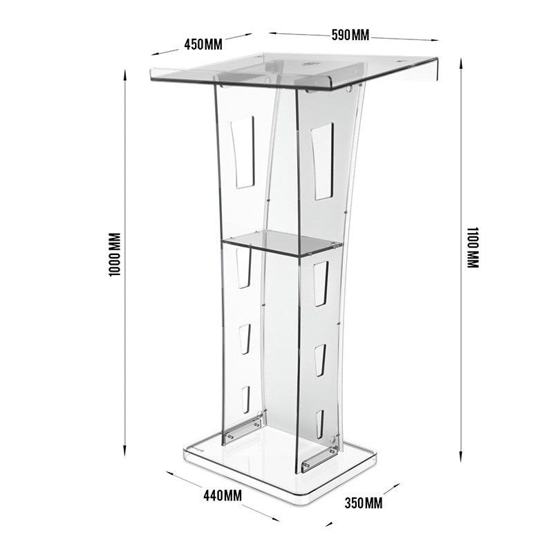 Audibax SPT1057 - Atril transparente de metacrilato con 2 orificios para micrófonos y panel personalizable - Tempo Shop
