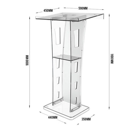 Audibax SPT1057 - Atril transparente de metacrilato con 2 orificios para micrófonos y panel personalizable - Tempo Shop
