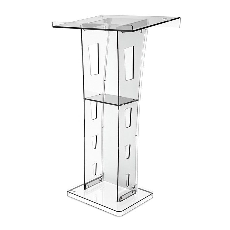 Audibax SPT1057 - Atril transparente de metacrilato con 2 orificios para micrófonos y panel personalizable - Tempo Shop