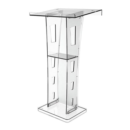 Audibax SPT1057 - Atril transparente de metacrilato con 2 orificios para micrófonos y panel personalizable - Tempo Shop