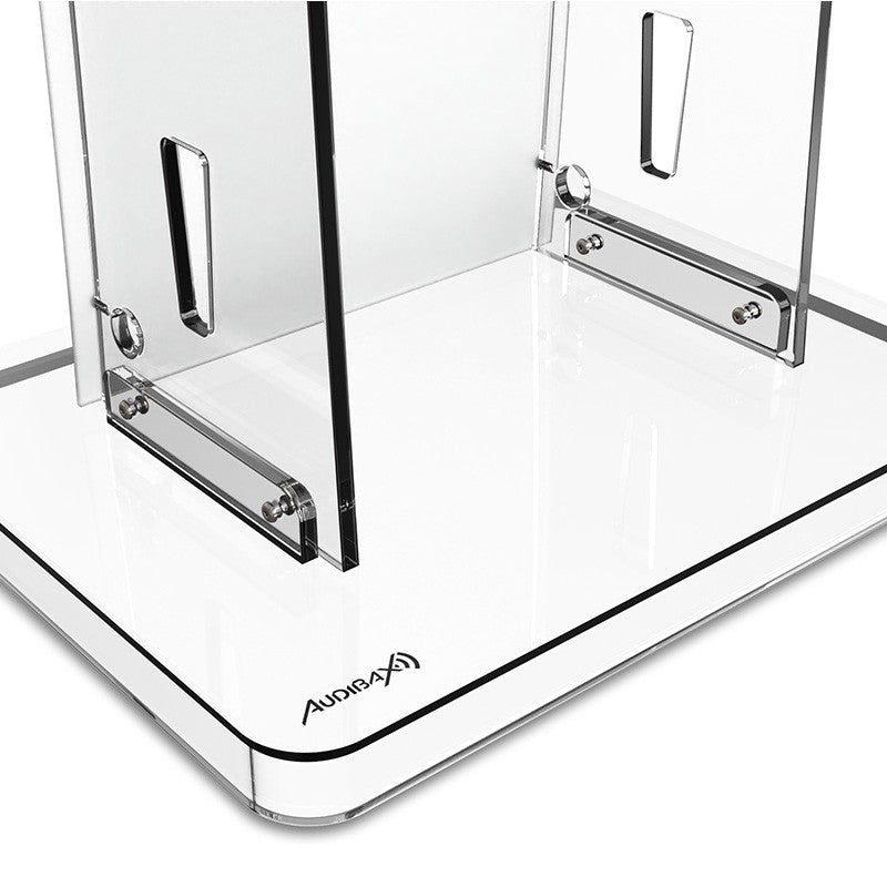 Audibax SPT1057 - Atril transparente de metacrilato con 2 orificios para micrófonos y panel personalizable - Tempo Shop
