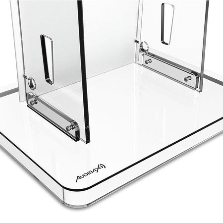 Audibax SPT1057 - Atril transparente de metacrilato con 2 orificios para micrófonos y panel personalizable - Tempo Shop
