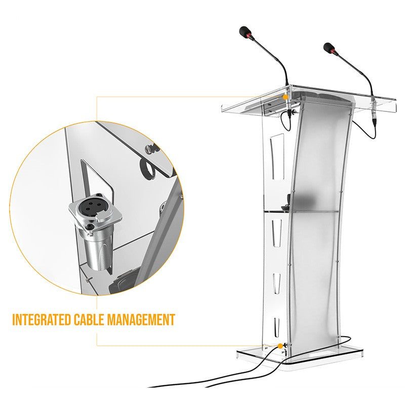 Audibax SPT1057 - Atril transparente de metacrilato con 2 orificios para micrófonos y panel personalizable - Tempo Shop