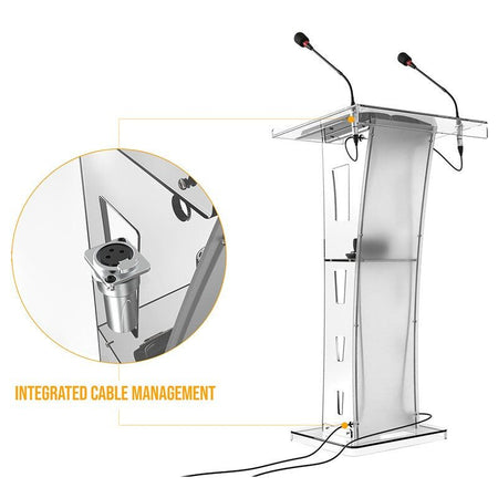Audibax SPT1057 - Atril transparente de metacrilato con 2 orificios para micrófonos y panel personalizable - Tempo Shop