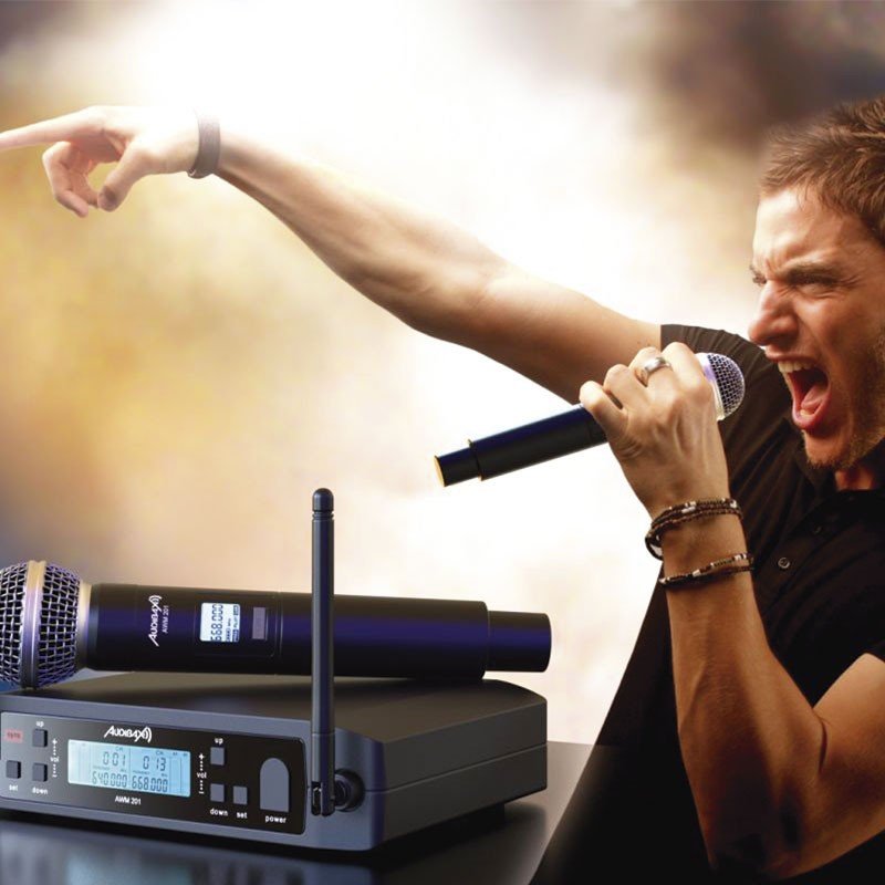 Audibax AWM 201 - Sistema Inalámbrico Micrófono de Mano de 2 Canales UHF - Tempo Shop