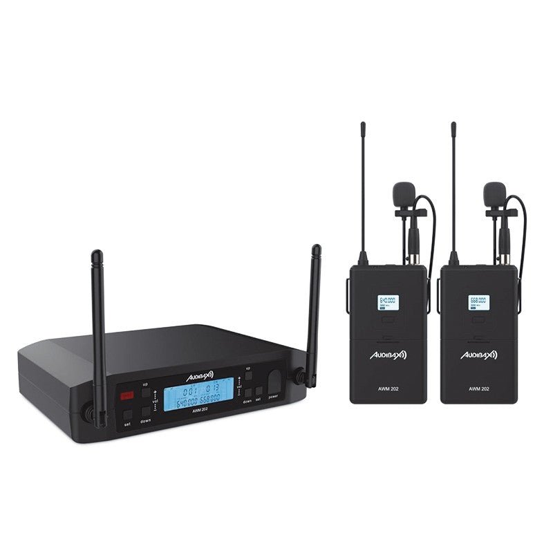 Audibax AWM 202 - Sistema Inalámbrico Micrófono Lavalier de 2 Canales UHF - Tempo Shop